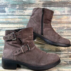 Aquatalia Boots Womens 7.5 Gray Suede Combat Moto Biker Grunge Zip Casual Ankle